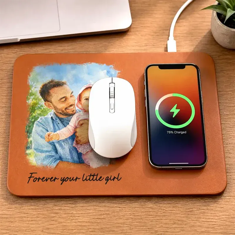 Personalized Charging Pad Dad Sketch Line Art Custom Photo Father's Day Gift For Dad - MyCameraRollKeychain