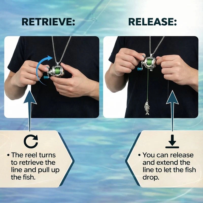 Fishing Reel Necklace for Men Stainless Steel Angler Pendant Fishing Lover Gift