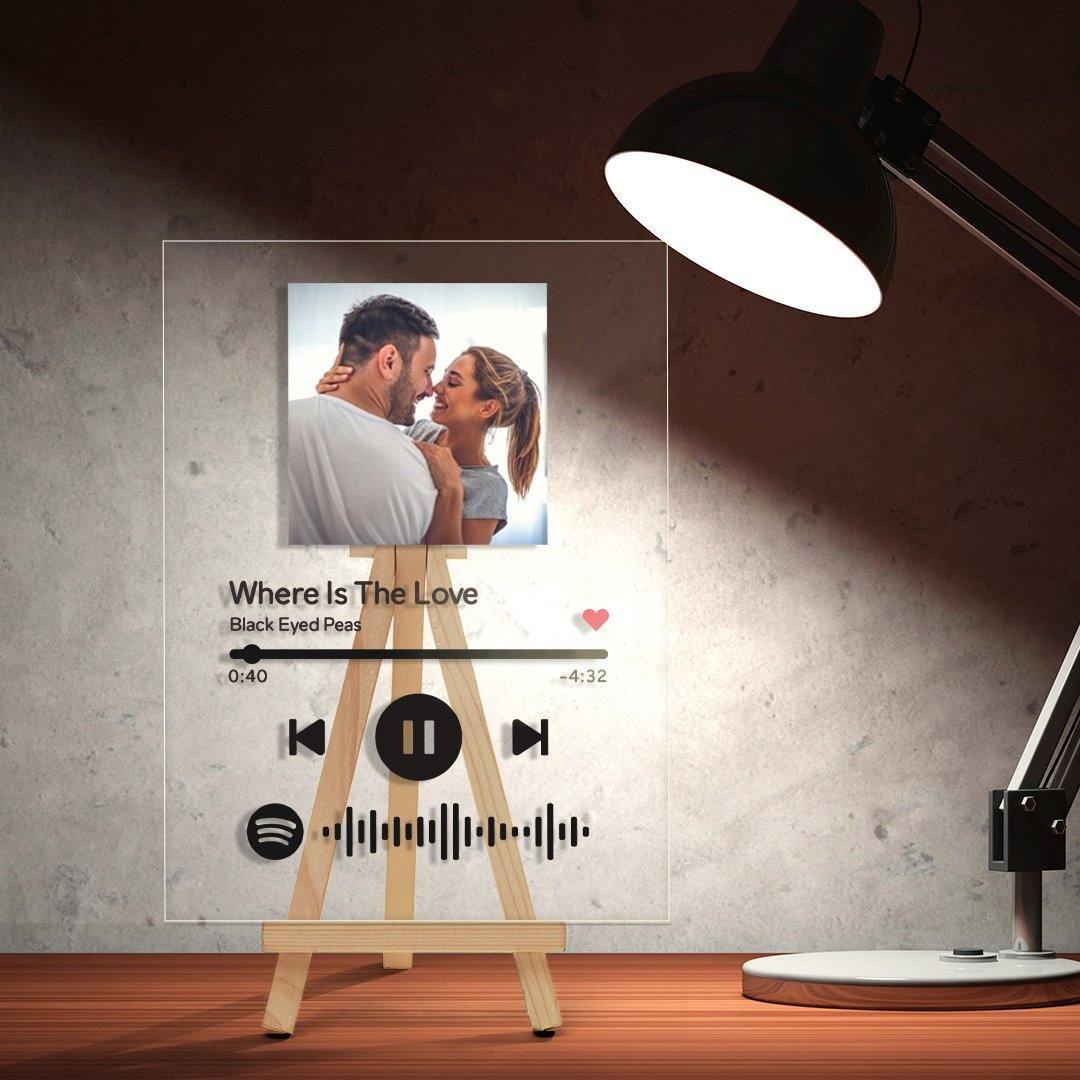 Mother's Day Gifts - Custom Spotify Code Music Plaque With Wooden Stand - photowatch