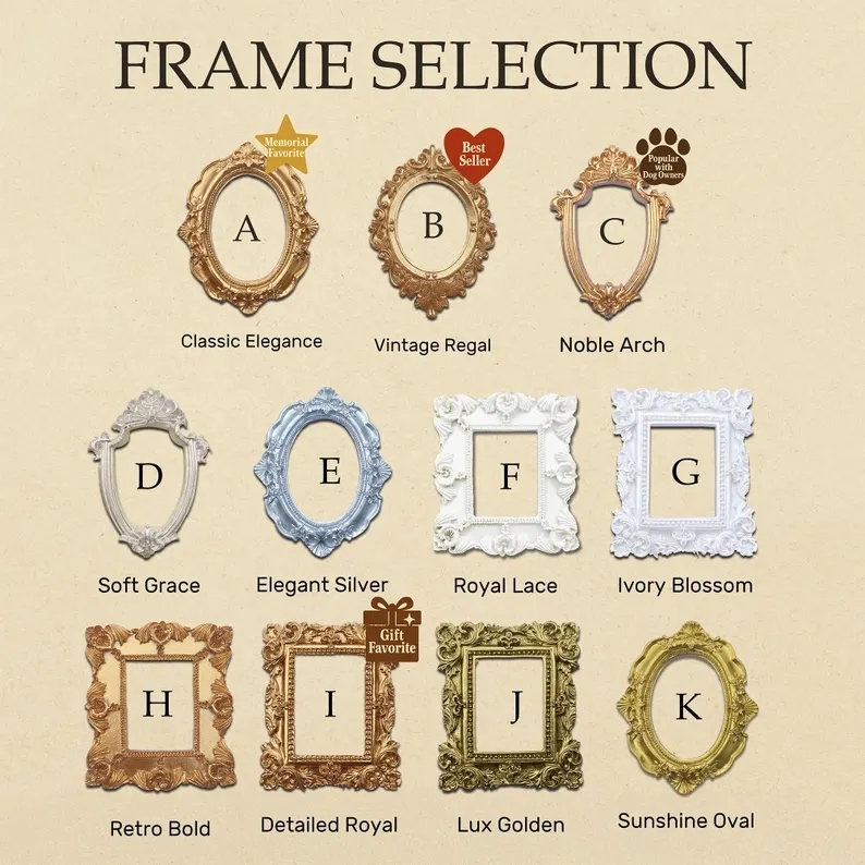 Personalized Pet Portrait Fridge Magnet Custom Mini Pet Portrait Fridge Magnet Gold Baroque Frame Acrylic Magnet