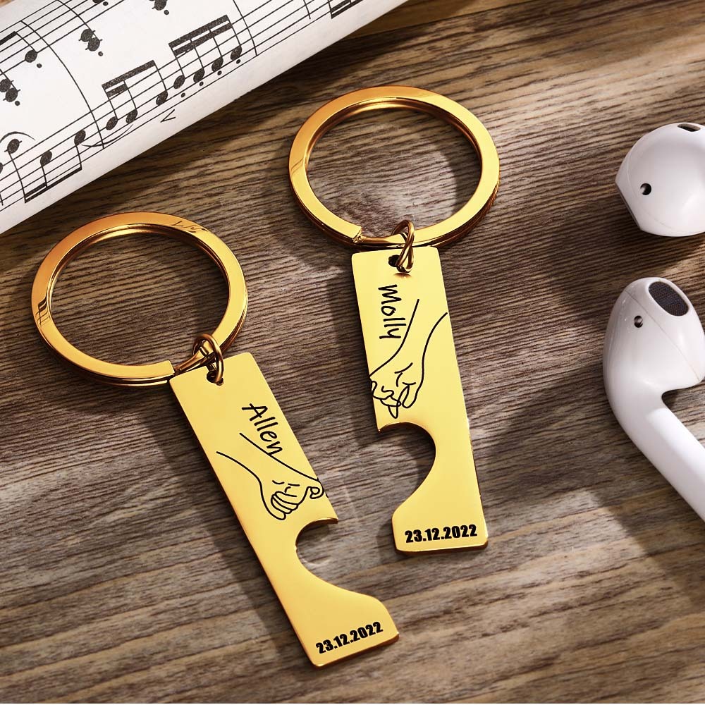Couple Keychain Set Custom Heart Keychain Personalized 2 Pcs Matching Couple Keyring Gift For Him Valentine's Day Gift For Boyfriend/Husband - MyCameraRollKeychain