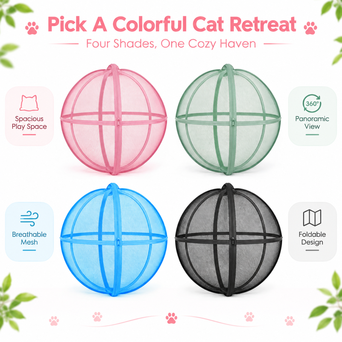 360° Panoramic Foldable Cat Playpen, Breathable Mesh Enclosure - MyCameraRollKeychain