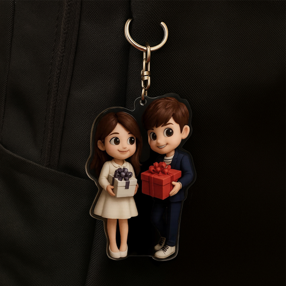 Custom Couple Keychain Personalized Acrylic Cartoon Keychain Photo Bag Charm Unique Keepsake Gift For Lover Anniversary Birthday Valentine's Day Gift - MyCameraRollKeychain