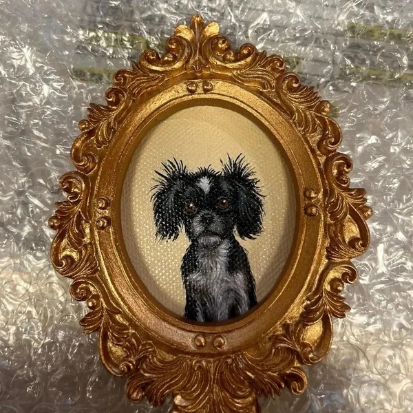 Mini Pet Portrait with Gold Baroque Frame Custom Pet Painting from Photo Custom Mini Pet Portrait