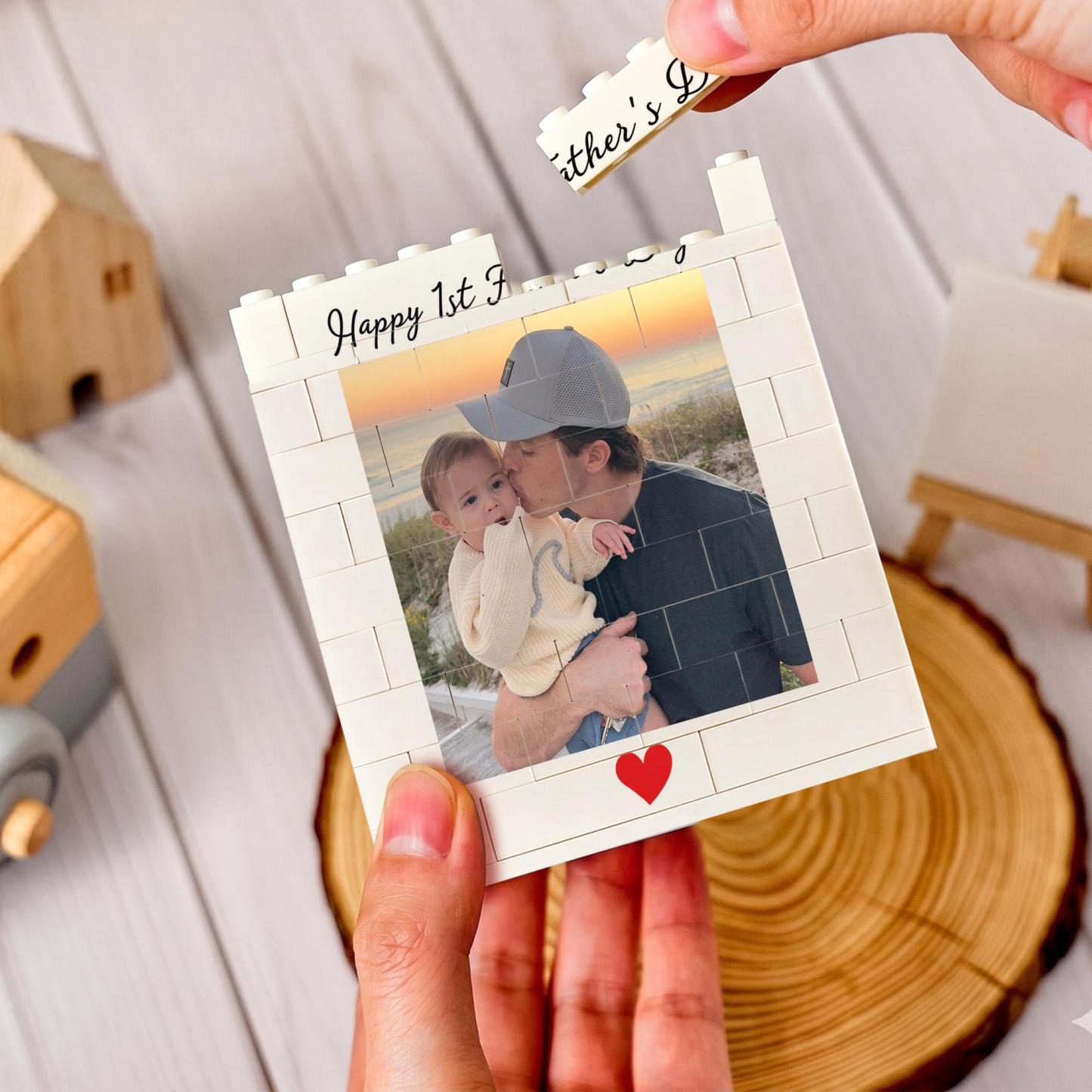 Personalized Dad And Kids Photo Building Block Pen Holder Custom Daddy Puzzle Block Desk Organizer Father’s Day Gift for Dad