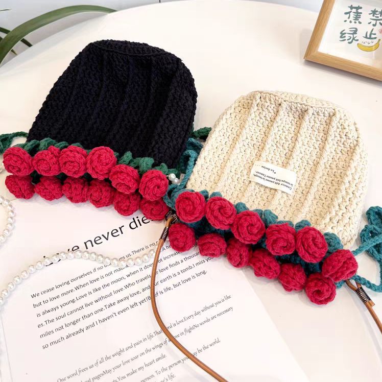Crochet Rose Bouquet Bag DIY Kit Handmade Yarn Crossbody Bag Floral Gift Craft Set