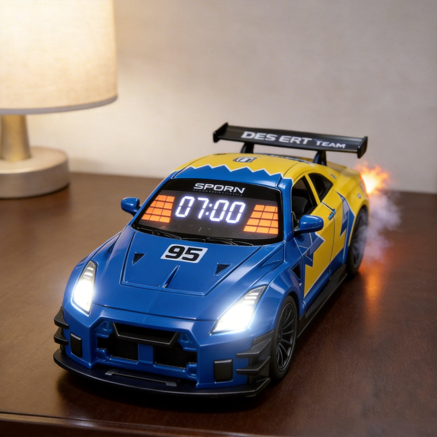 Hypercar Alarm Clock with Engine Sound, Exhaust Effect & LED Lights – Desk Gift for Car Lovers - MyCameraRollKeychain
