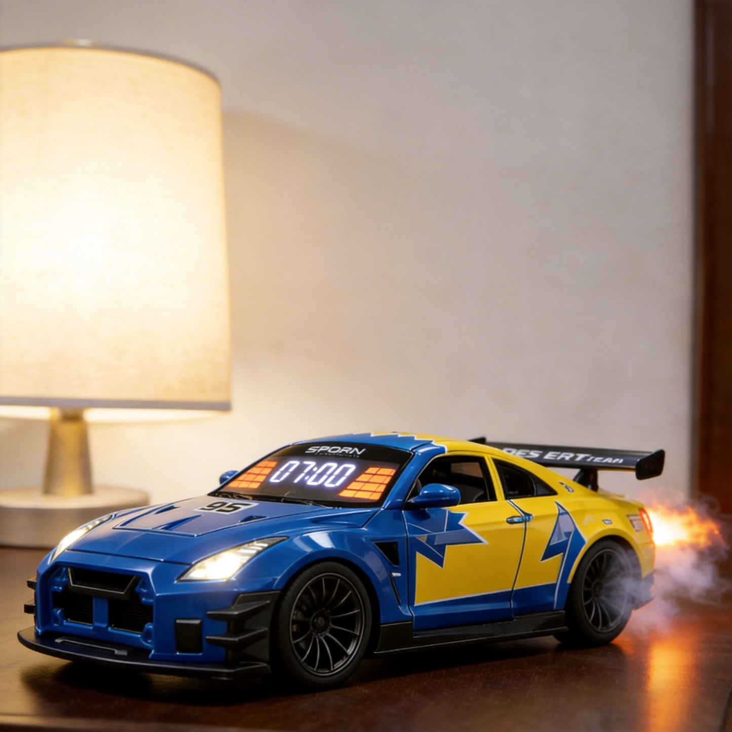 Hypercar Alarm Clock with Engine Sound, Exhaust Effect & LED Lights – Desk Gift for Car Lovers - MyCameraRollKeychain