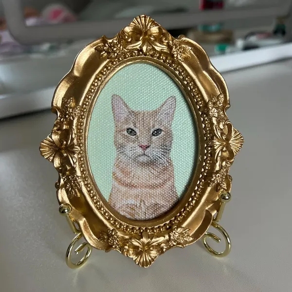 Mini Pet Portrait with Gold Baroque Frame Custom Pet Painting from Photo Custom Mini Pet Portrait