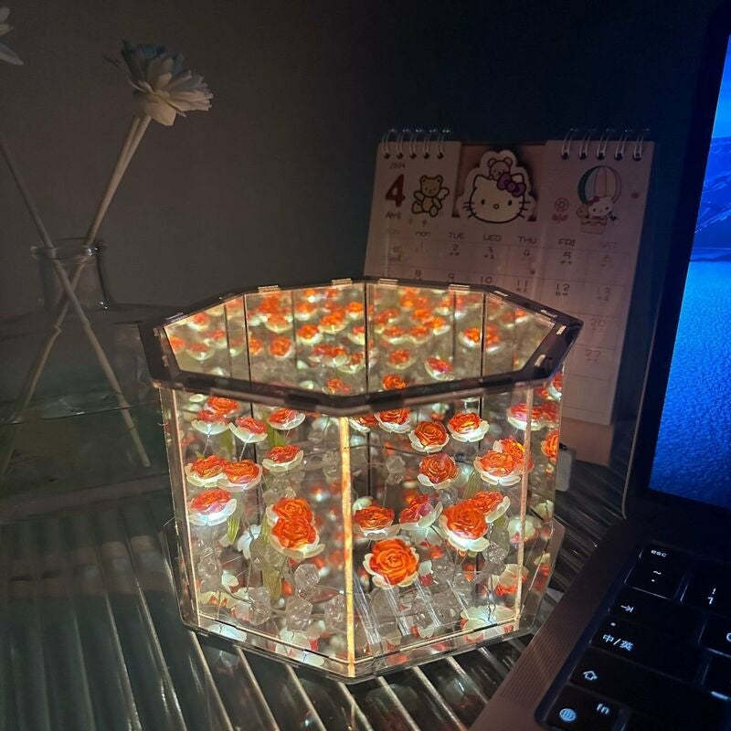 Creative Handmade DIY Octagonal Rose Flower Sea Night Light Romantic G