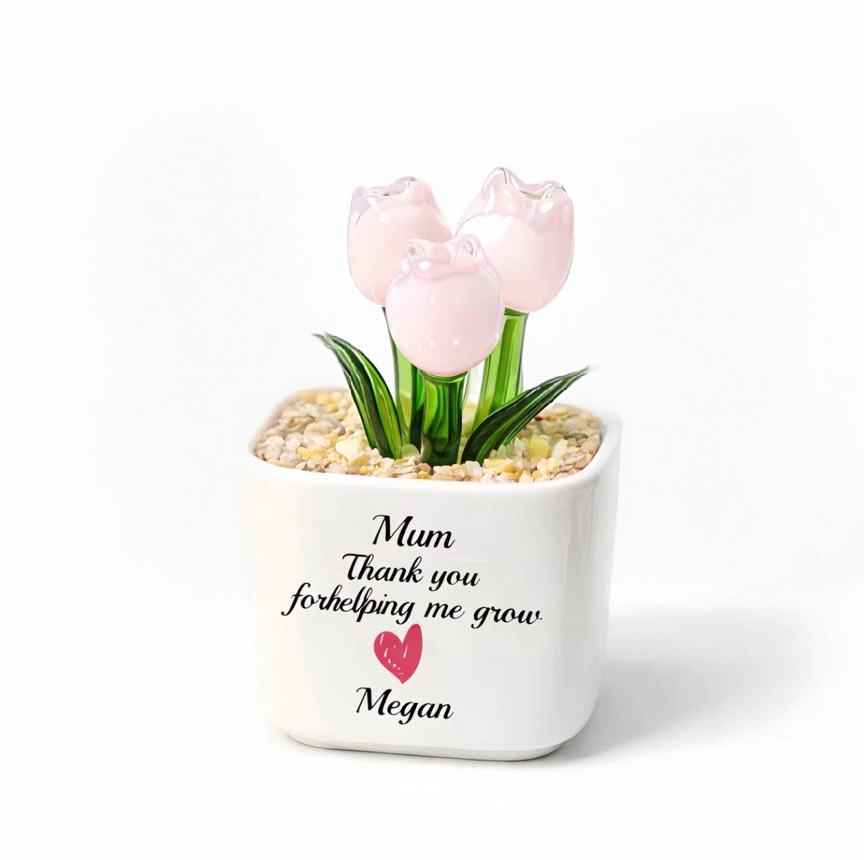Personalized Glass Everlasting Tulips Custom Hand Blown Glass Flower Pot Mother's Day Gift for Mom