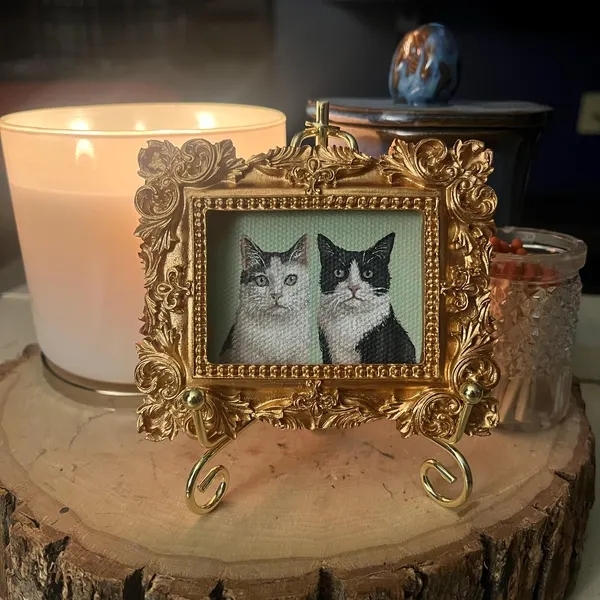 Mini Pet Portrait with Gold Baroque Frame Custom Pet Painting from Photo Custom Mini Pet Portrait