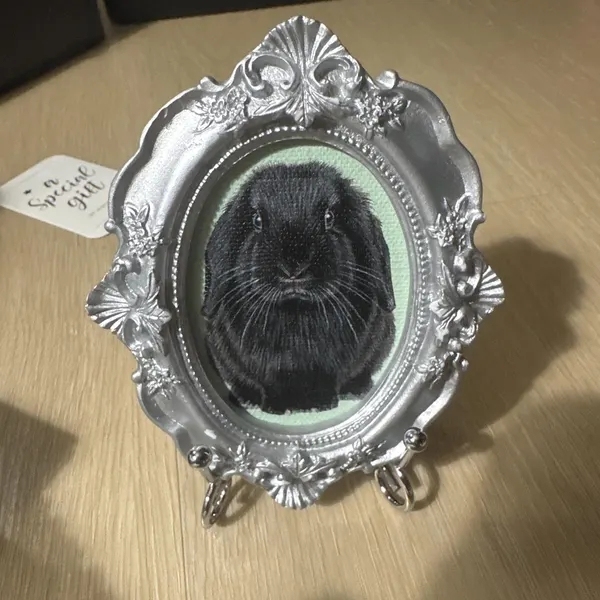 Mini Pet Portrait with Gold Baroque Frame Custom Pet Painting from Photo Custom Mini Pet Portrait