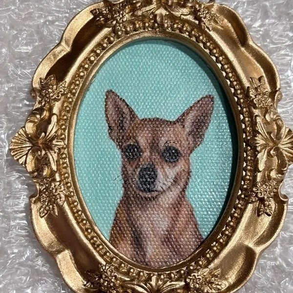 Mini Pet Portrait with Gold Baroque Frame Custom Pet Painting from Photo Custom Mini Pet Portrait