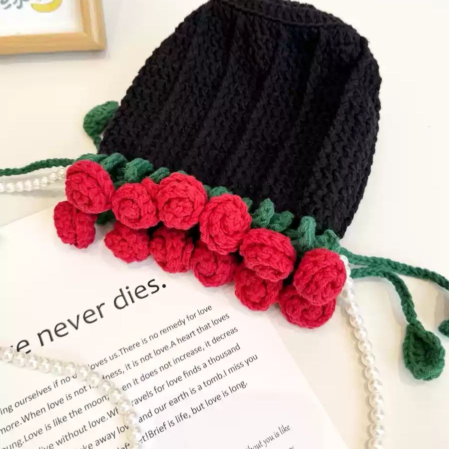 Crochet Rose Bouquet Bag DIY Kit Handmade Yarn Crossbody Bag Floral Gift Craft Set