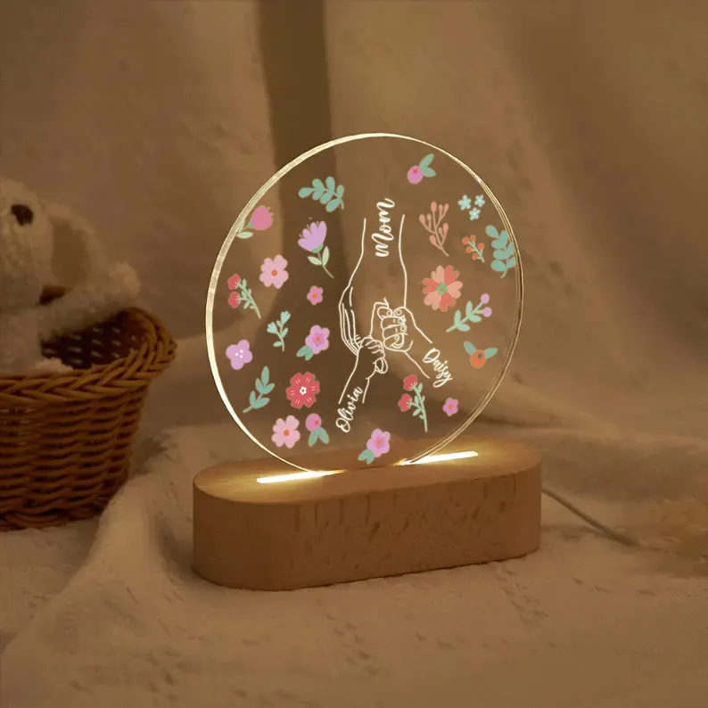 Custom Floral Holding Mom's Hand Name LED Night Light,Personalized Mother's Day Gift For Mom,Nanas Garden Light,Mother's Day Gift,Mommy Gift