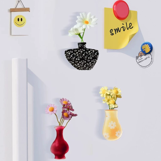 Cute Mini Simple Acrylic Vase Magnets for Fridge Funny Small Plant Magnets for Refrigerator Decoration Kitchen Locker Kitchen Office