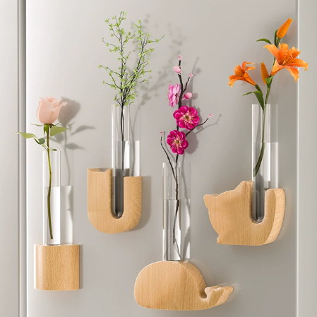 Mini Test Tube Log Vase Magnets for Fridge Funny Small Plant Magnets Creative Floral Decorations