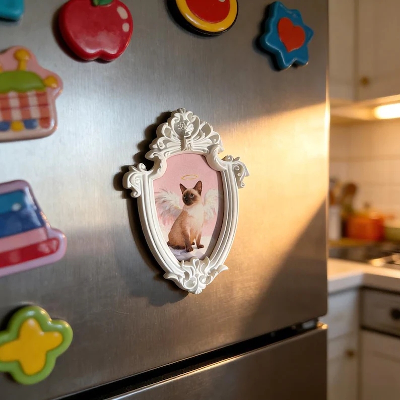 Personalized Pet Portrait Fridge Magnet Custom Mini Pet Portrait Fridge Magnet Gold Baroque Frame Acrylic Magnet