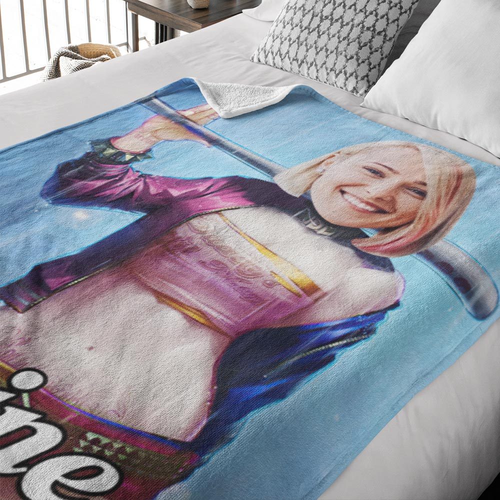 Custom Face Blanket Personalized Photo and Text Real Harley Quinn Blanket Minime Blanket Best Gift For Him - Yourphotoblanket