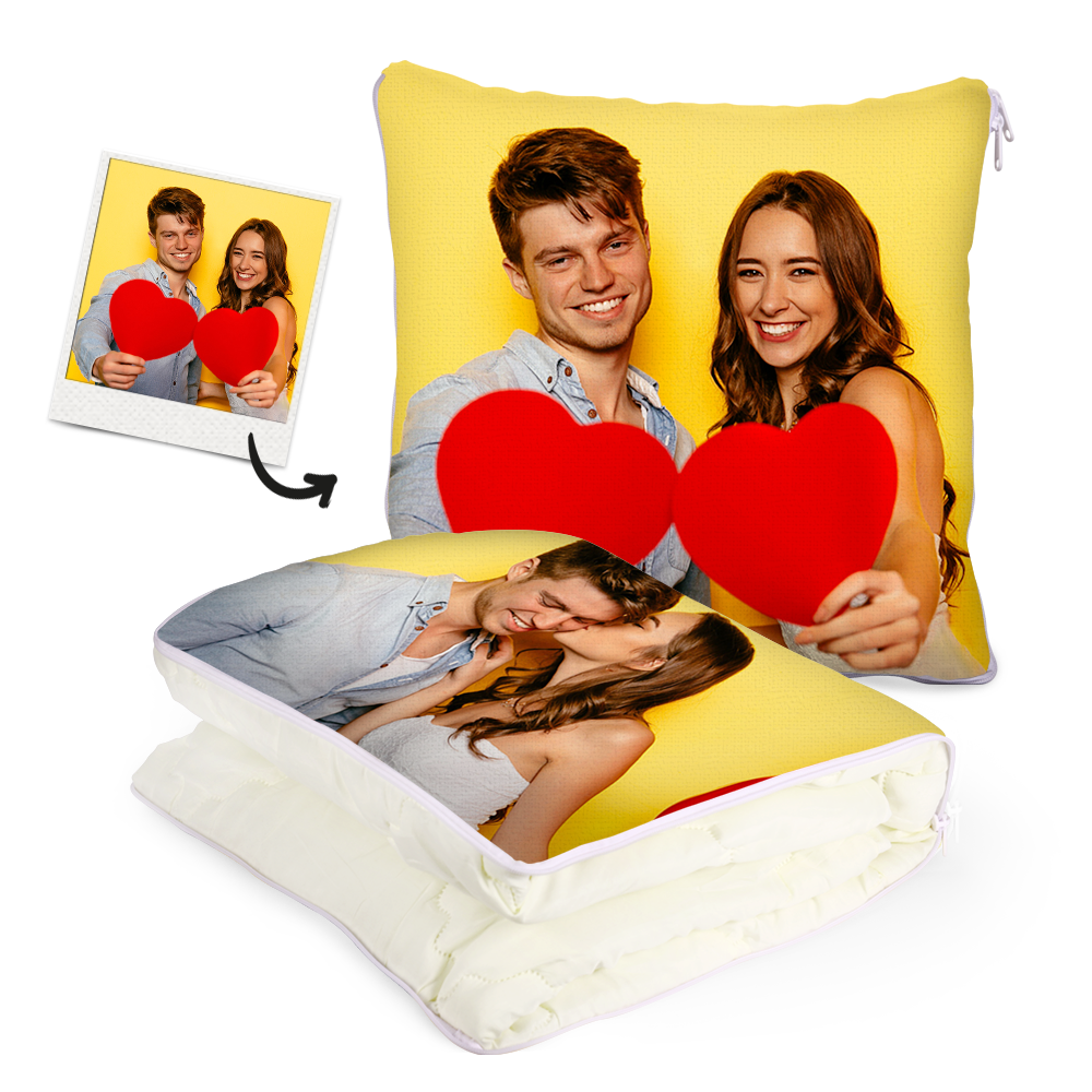 Custom Couple Photo Quillow - Multifuctional Throw Pillow and Quilt 2 in 1 - 47.25"x55.10"