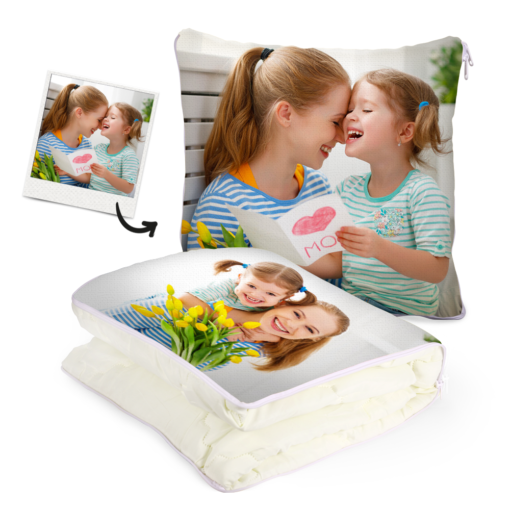 Custom Mother and Daughter Photo Quillow - Multifuctional Throw Pillow and Quilt 2 in 1 - 47.25"x55.10"