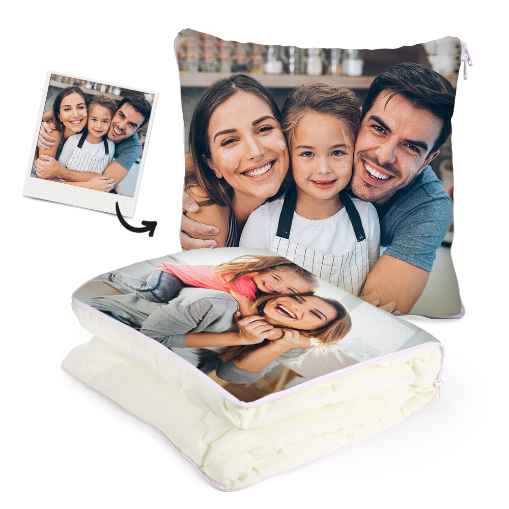 Custom Family Photo Quillow - Multifuctional Throw Pillow and Quilt 2 in 1 - 47.25"x55.10"