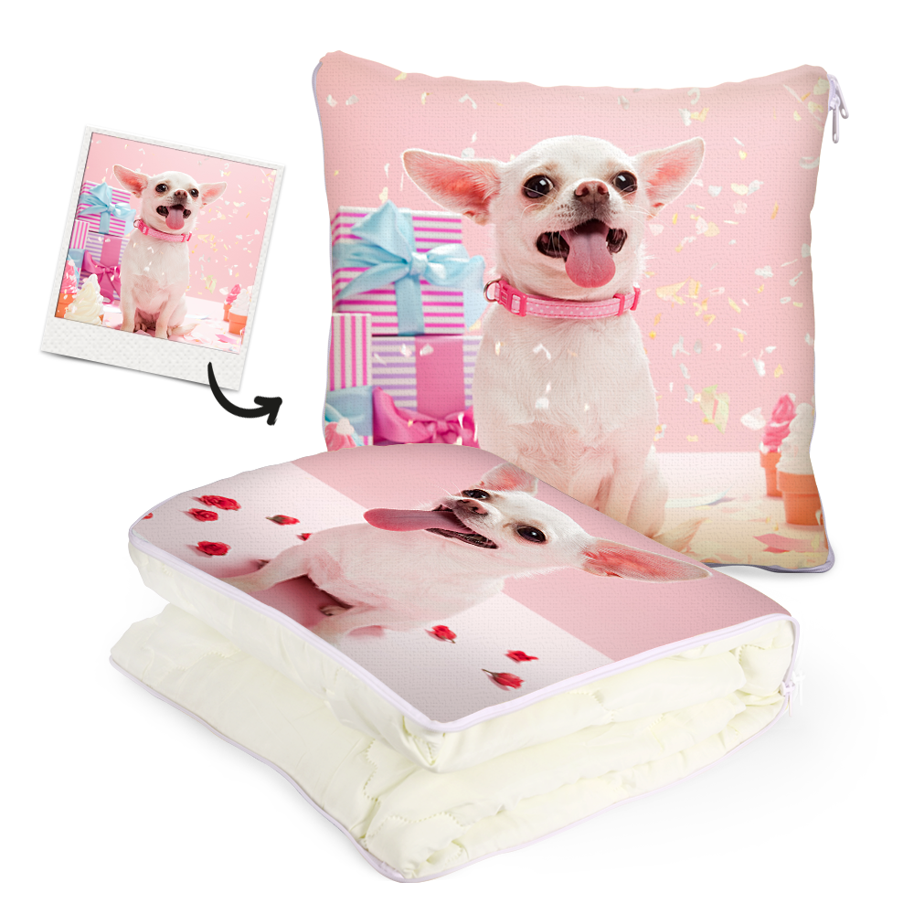 Custom Pet Photo Quillow - Multifuctional Throw Pillow and Quilt 2 in 1 - 47.25"x55.10"