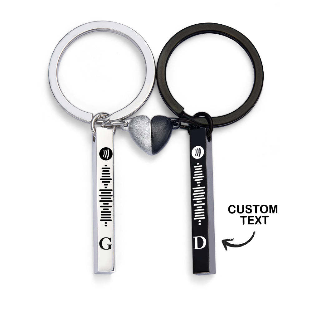 Set Magnet Heart Cute Custom Initial Keychain Spotify Music Keychain for Couple - Yourphotoblanket