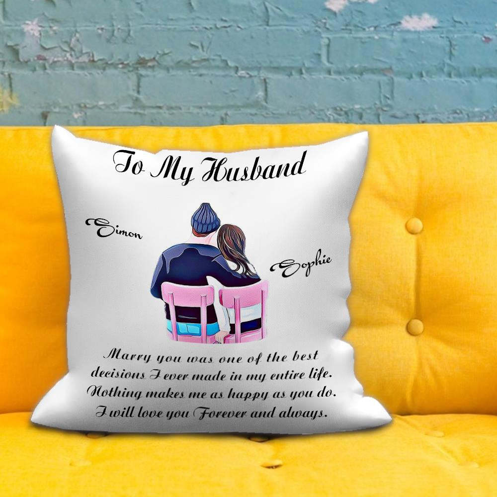 Custom Photo Throw Pillow Personalized Name Couple Cartoons Throw Pillow Anniversary Gift