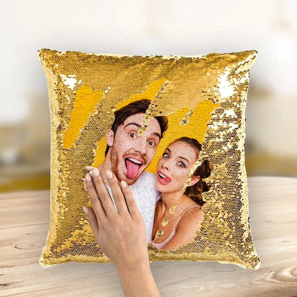 Custom Couple Photo Magic Sequins Pillow Multicolor Sequin Cushion 15.75inch*15.75inch - Best Gift