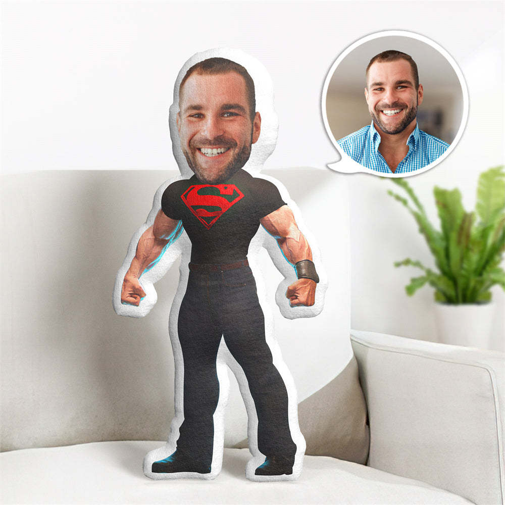 Gifts for Dad Cusotm Face Pillow Photo Superhero Doll Personalzied Tough Guy MiniMe Pillow Gifts for Him - Yourphotoblanket