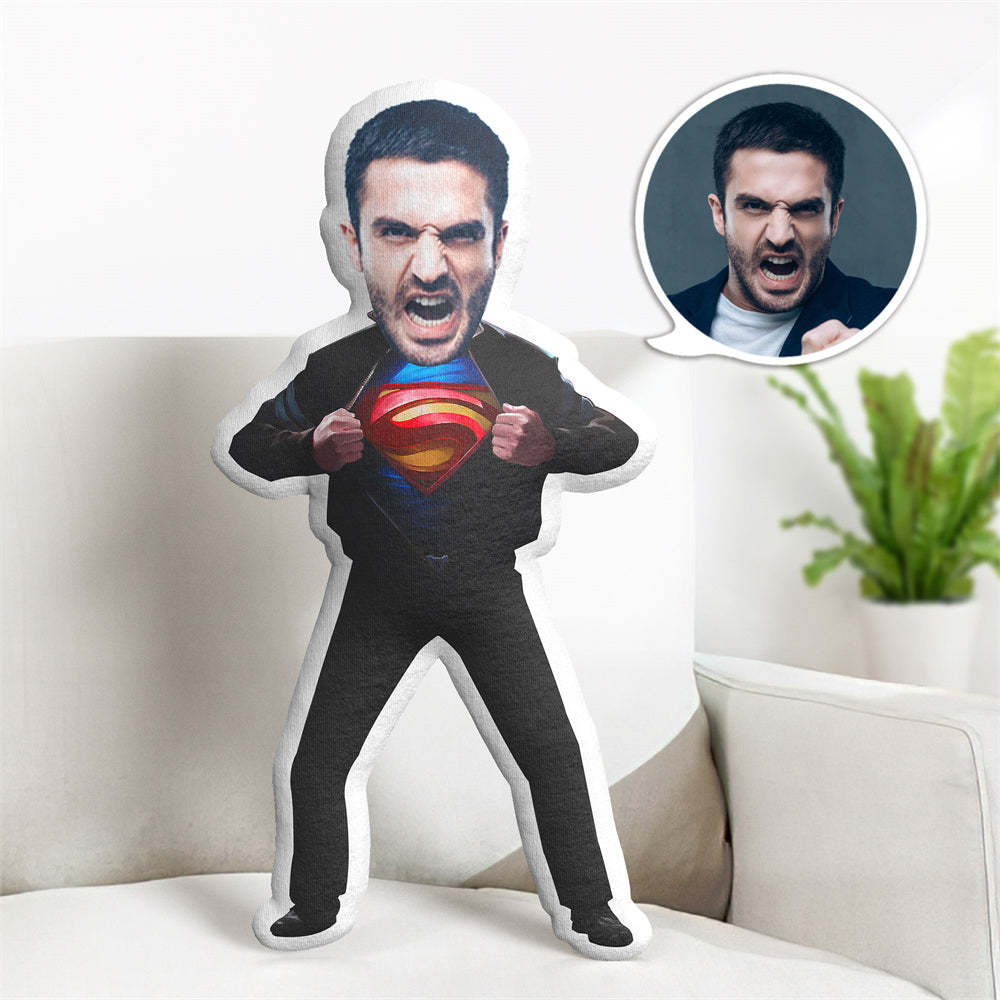 Gifts for Dad Cusotm Face Pillow Photo Superhero Doll Personalzied Superman in Life MiniMe Pillow Gifts for Him - Yourphotoblanket