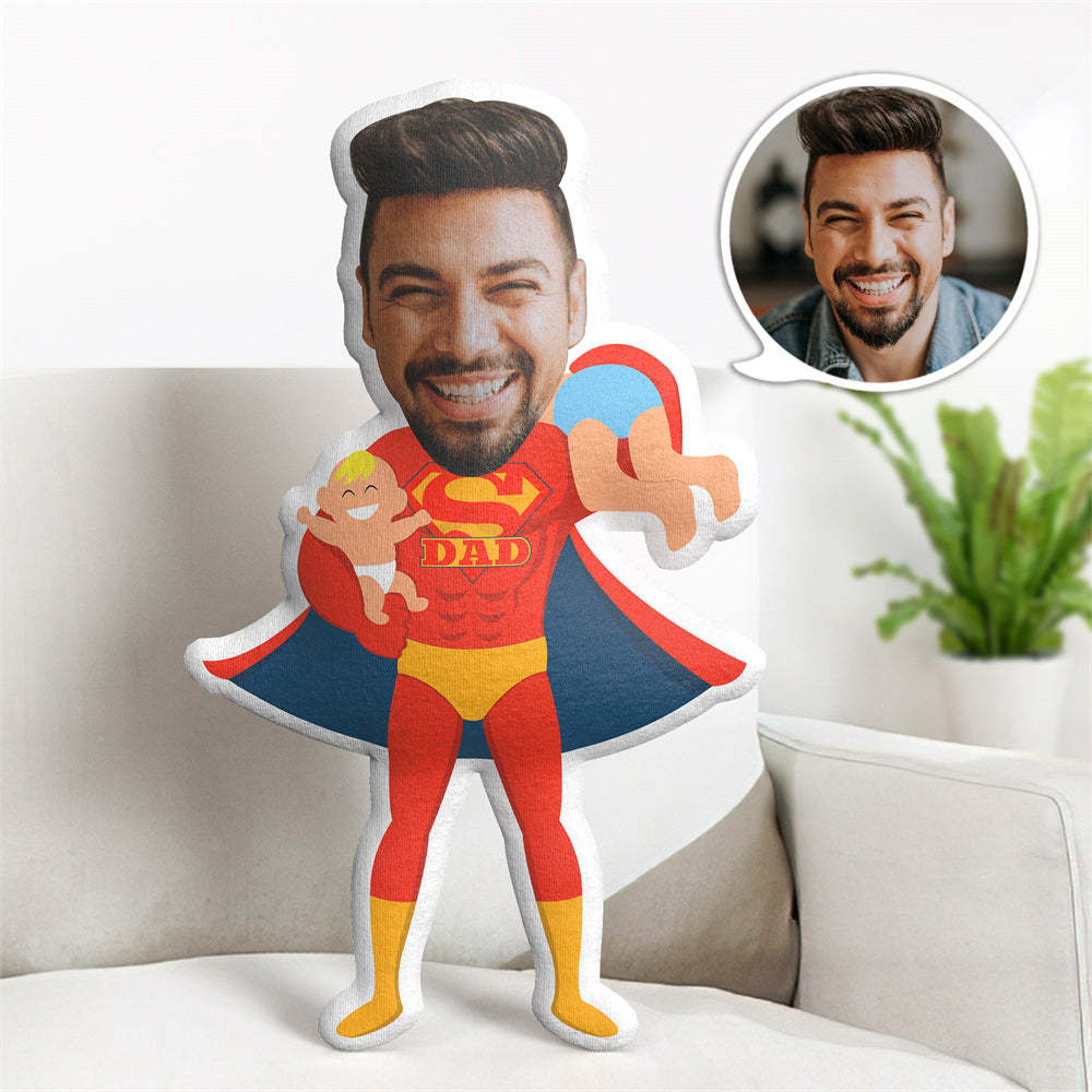 Father's Day Gifts Cusotm Face Pillow Photo Superhero Doll Personalzied Super Dad MiniMe Pillow Gifts for Him - Yourphotoblanket