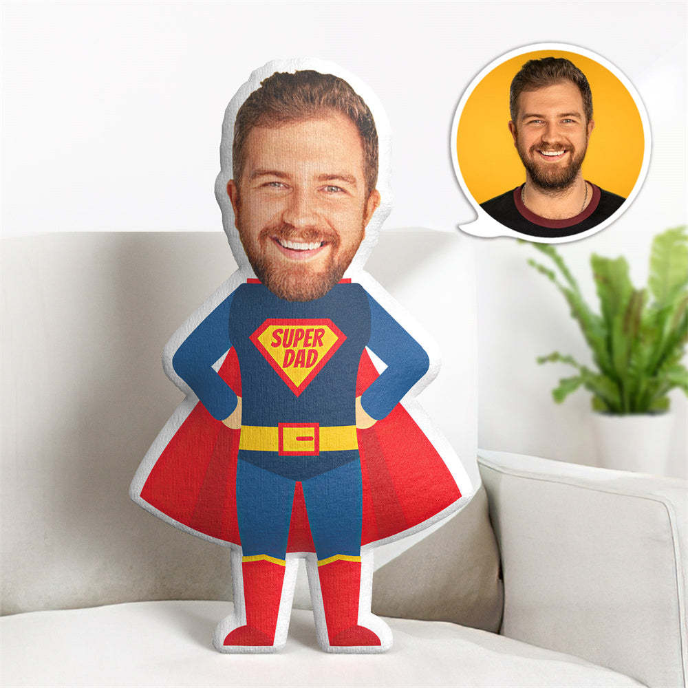Gifts for Dad Cusotm Face Pillow Photo Superhero Doll Personalzied Super Dad MiniMe Pillow Gifts for Him - Yourphotoblanket