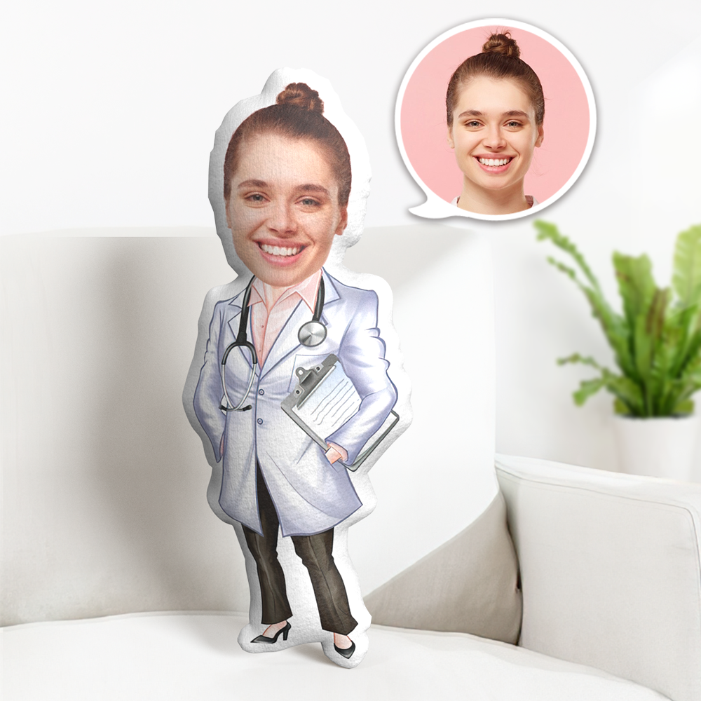 Custom Face Pillow Personalized Face Doll Female Doctor Doll MiniMe Pillow Gifts for Her - Yourphotoblanket