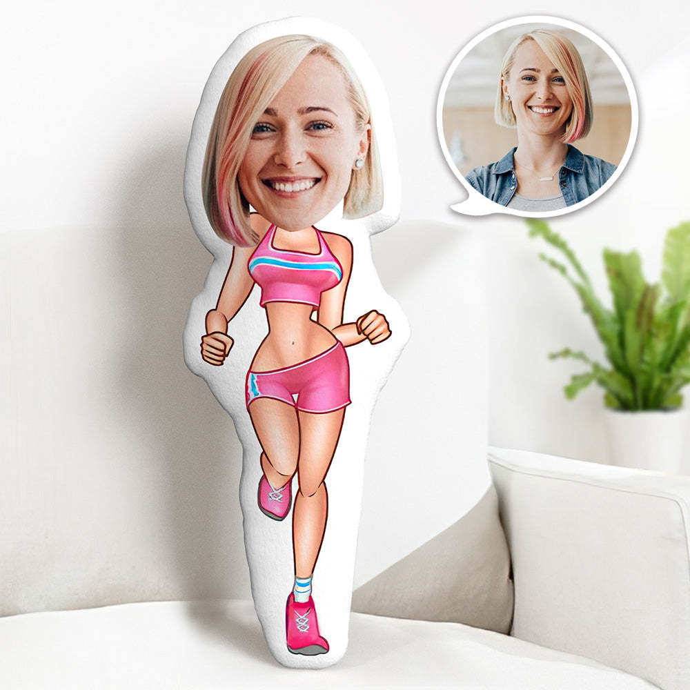 Custom Face Pillow Personalized Face Doll Woman Jogging Doll MiniMe Pillow Gifts for Her - Yourphotoblanket