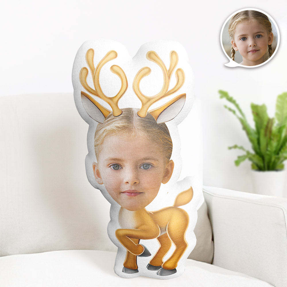 Custom Face Pillow Personalized Photo Pillow Reindeer MiniMe Pillow Gifts for Kids - Yourphotoblanket