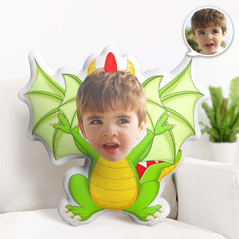 Custom Face Pillow Personalized Photo Pillow Green Dinosaur MiniMe Pillow Gifts for Kids - Yourphotoblanket