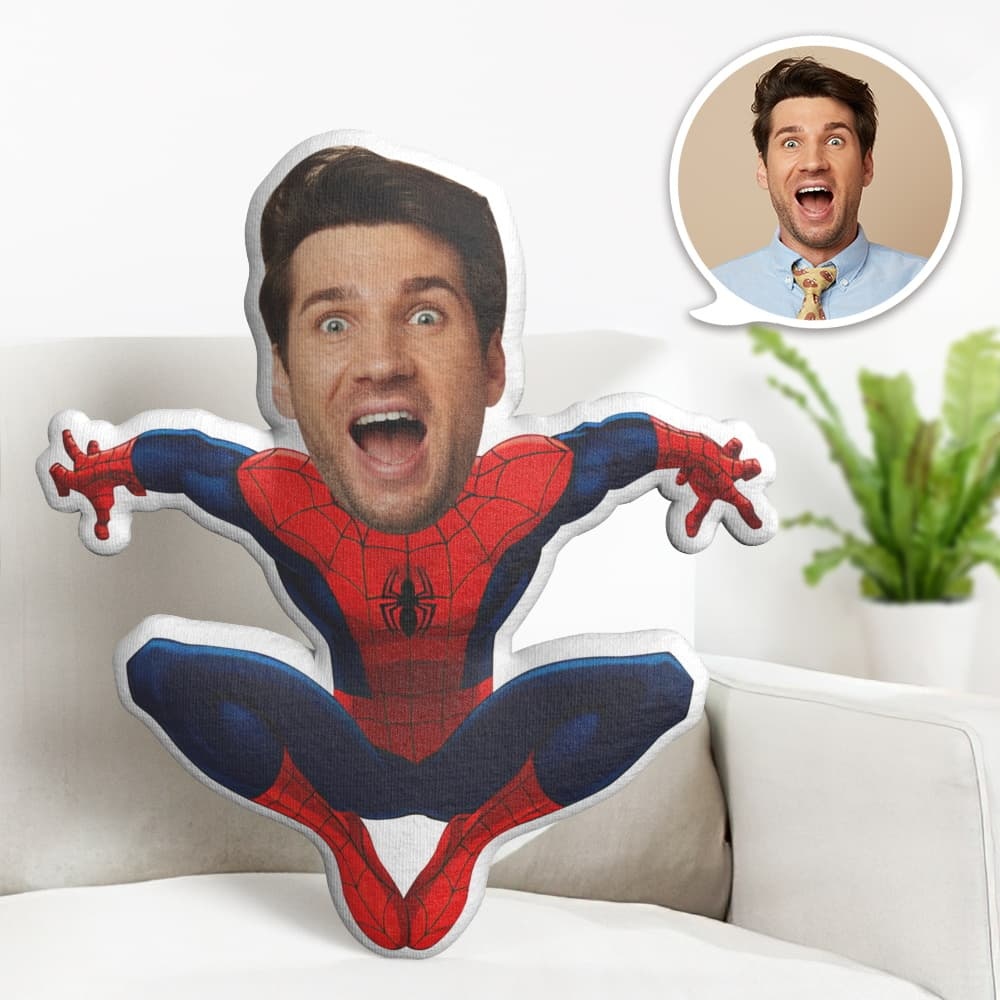 Custom Face Pillow Personalized Photo Pillow Squatting Spiderman MiniMe Pillow Gifts for Him - Yourphotoblanket
