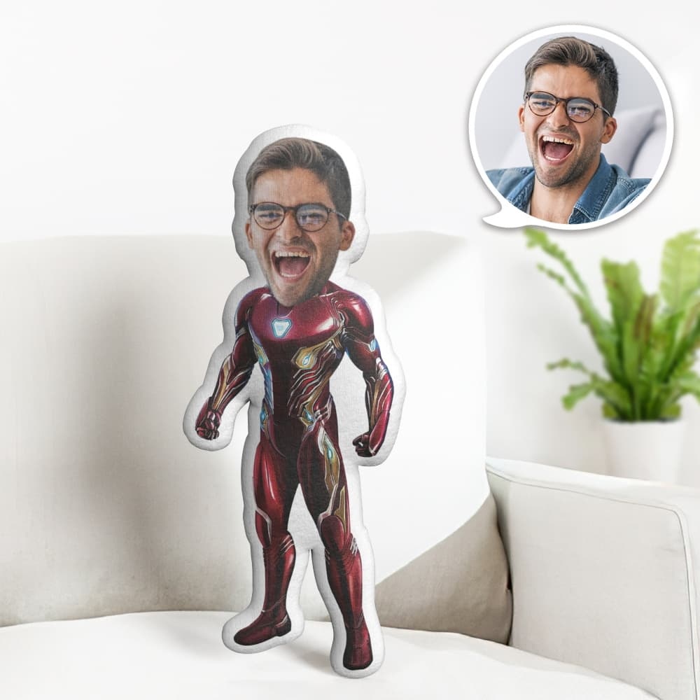 Custom Face Pillow Personalized Photo Pillow Iron Man MiniMe Pillow Gifts for Him - Yourphotoblanket