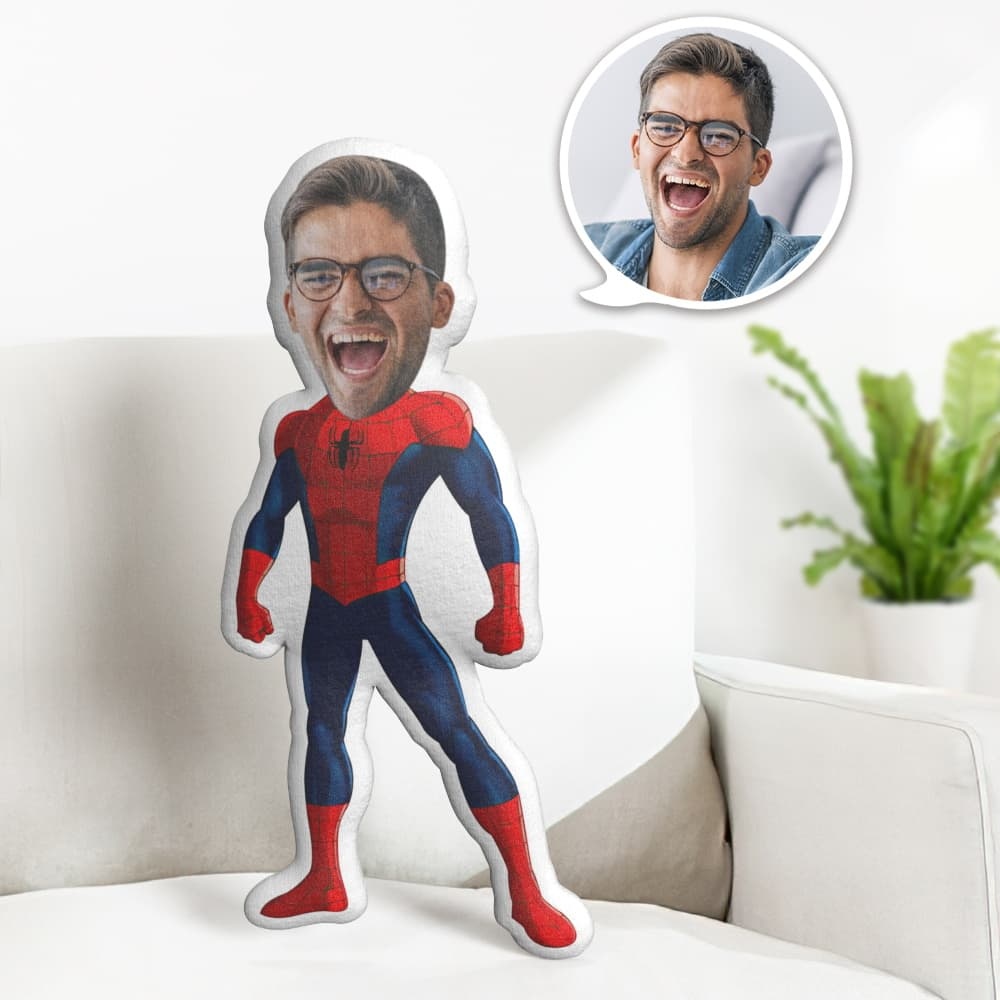 Custom Face Pillow Personalized Photo Pillow Standing Spider Man MiniMe Pillow Gifts for Him - Yourphotoblanket