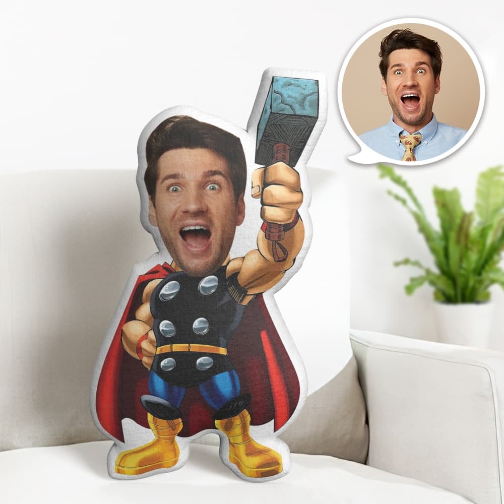 Custom Face Pillow Personalized Photo Pillow Thor Hammer MiniMe Pillow Gifts for Him - Yourphotoblanket