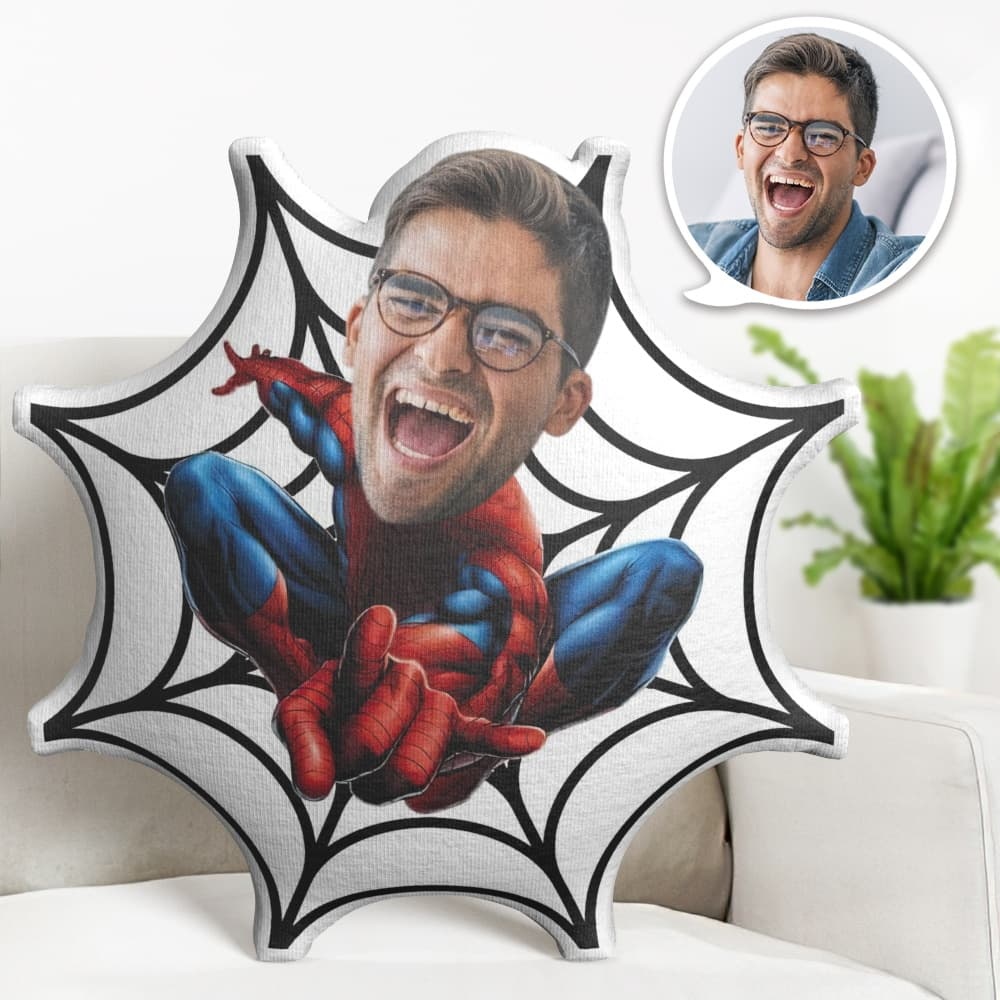 Custom Face Pillow Personalized Photo Pillow Spider Web Spider Man MiniMe Pillow Gifts for Him - Yourphotoblanket