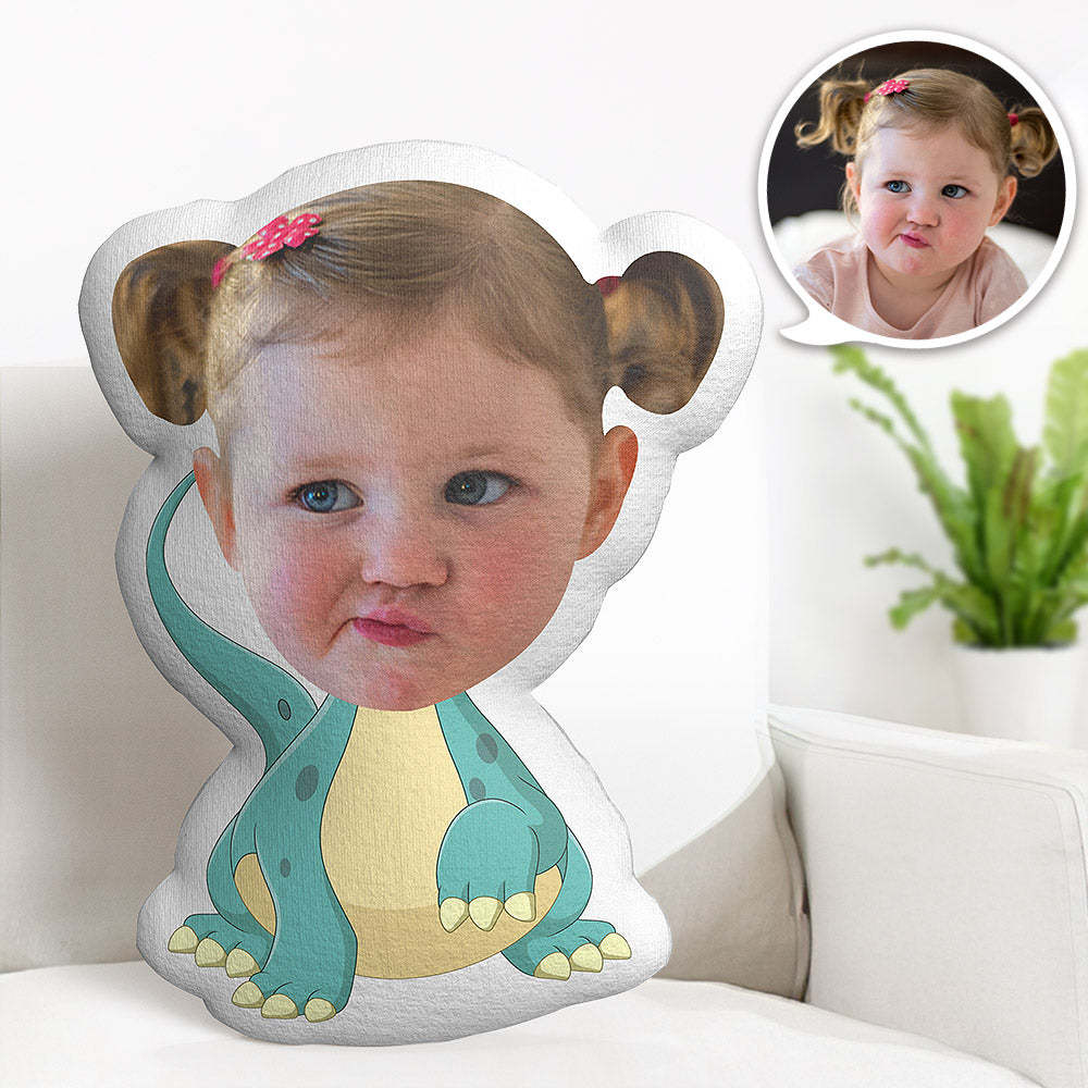 Custom Face Pillow Personalized Photo Pillow Blue Dinosaur MiniMe Pillow Gifts for Kids - Yourphotoblanket