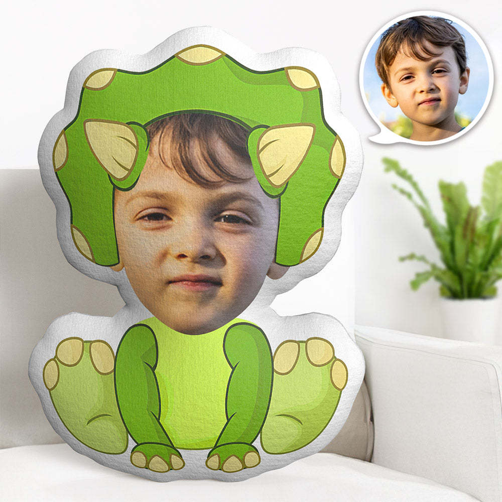 Custom Face Pillow Personalized Photo Pillow Two Horned Dinosaur MiniMe Pillow Gifts for Kids - Yourphotoblanket