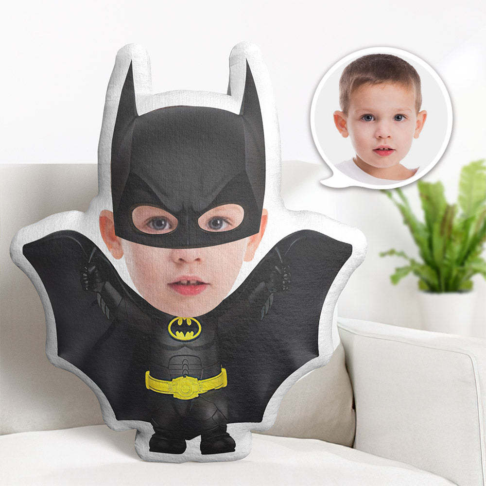 Custom Face Pillow Personalized Photo Pillow Black Batman MiniMe Pillow Gifts for Kids - Yourphotoblanket