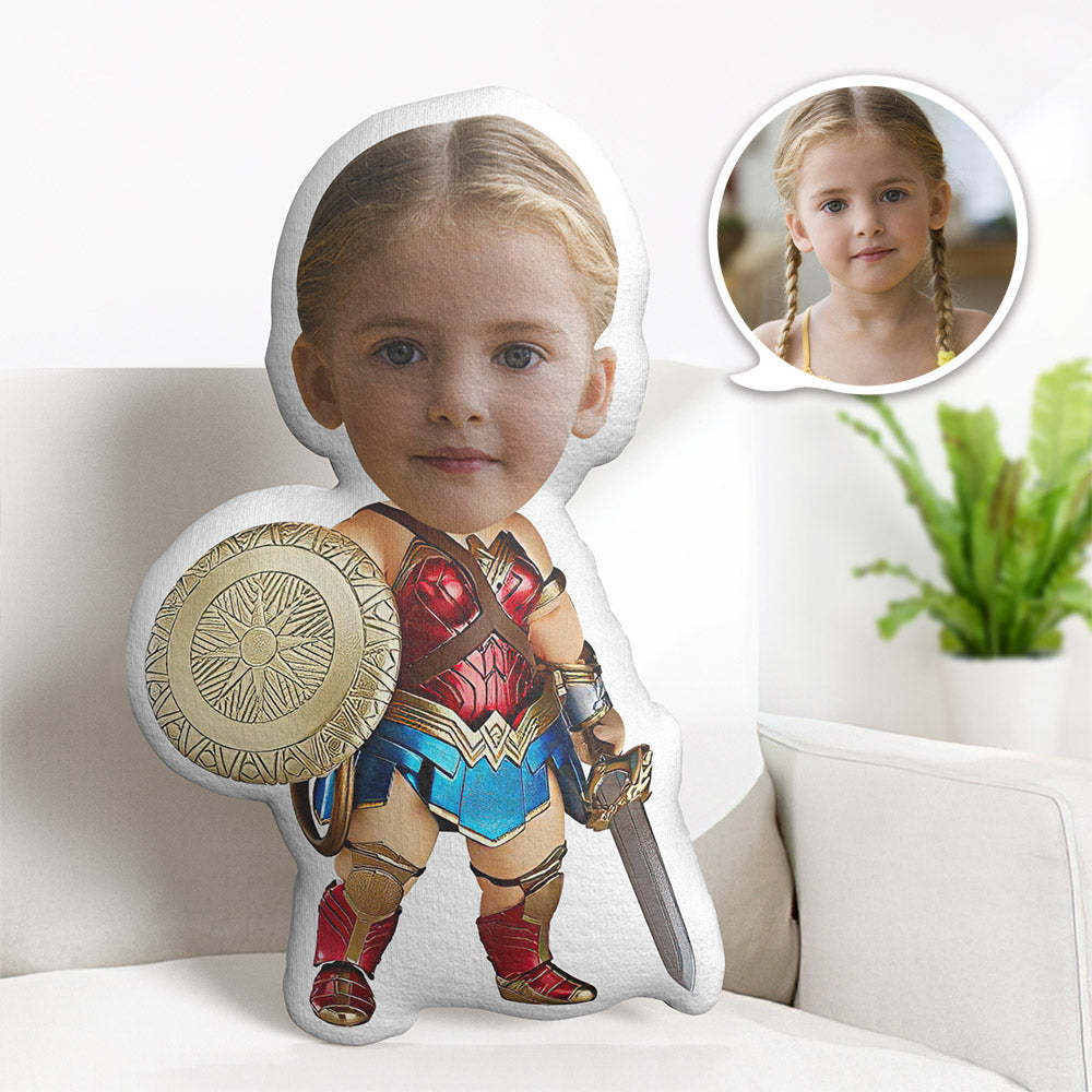 Custom Face Pillow Personalized Photo Pillow Weapon Wonder Woman MiniMe Pillow Gifts for Kids - Yourphotoblanket