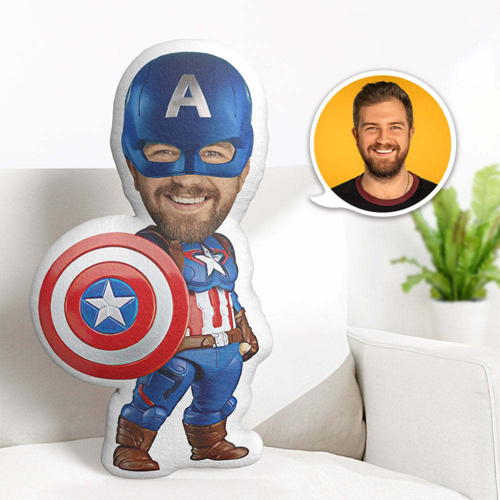 Custom Face Pillow Personalized Photo Pillow Shield Captain America MiniMe Pillow Gifts for Him - Yourphotoblanket