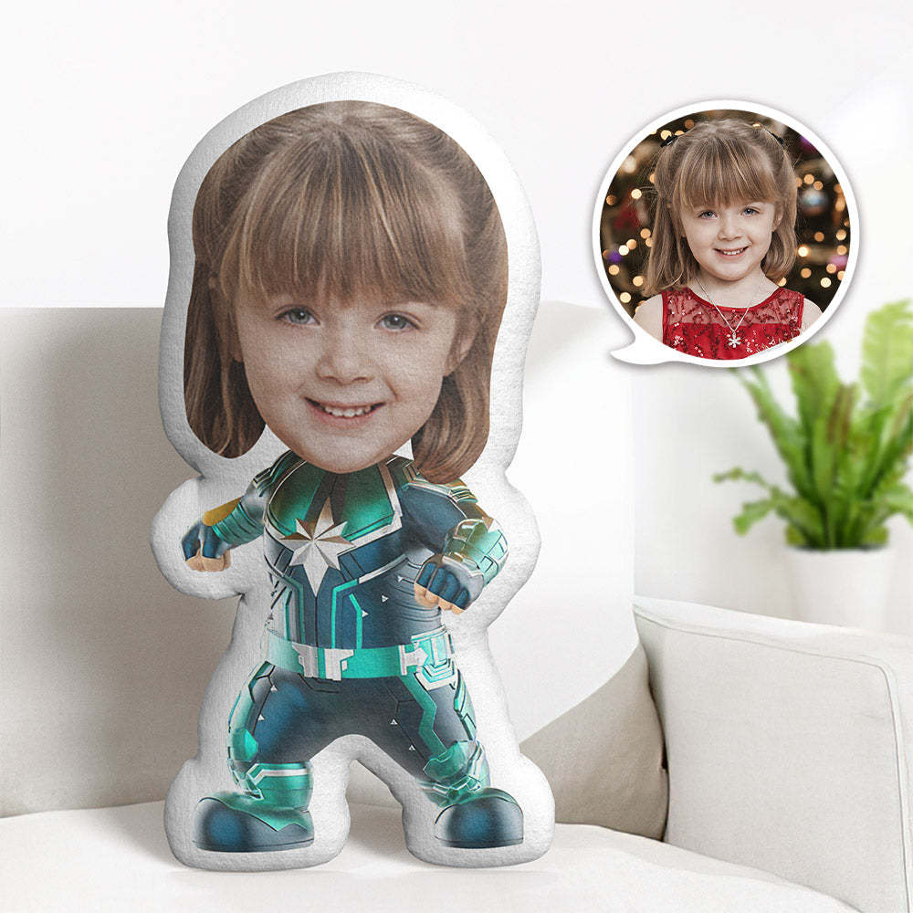 Custom Face Pillow Personalized Photo Pillow Blue Wonder Woman MiniMe Pillow Gifts for Kids - Yourphotoblanket